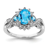 Sterling Silver Rhodium Diam. & Blue Topaz Ring