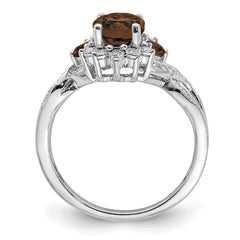 Sterling Silver Rhodium Diam. & Smoky Quartz Ring