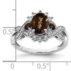Sterling Silver Rhodium Diam. & Smoky Quartz Ring