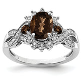 Sterling Silver Rhodium Diam. & Smoky Quartz Ring
