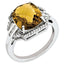 Sterling Silver RH-plated Diamond & Checker-Cut Whiskey Quartz Ring