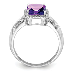 Sterling Silver Rhodium-plated Amethyst & Diamond Ring