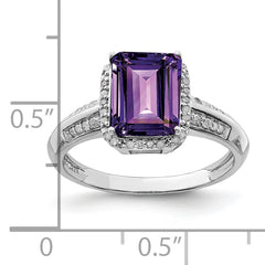 Sterling Silver Rhodium-plated Amethyst & Diamond Ring