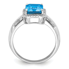 Sterling Silver Rhodium Blue Topaz & Diam. Ring