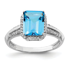 Sterling Silver Rhodium Blue Topaz & Diam. Ring
