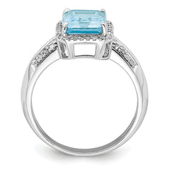 Sterling Silver Rhodium Diam. & Sky Blue Topaz Ring