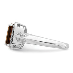 Sterling Silver Rhodium Diam. & Smoky Quartz Ring