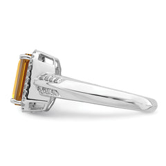 Sterling Silver Rhodium Diam. & Whiskey Quartz Ring