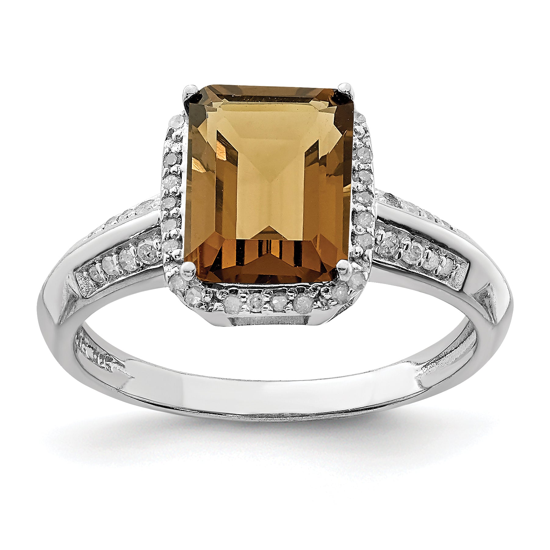 Sterling Silver Rhodium Diam. & Whiskey Quartz Ring