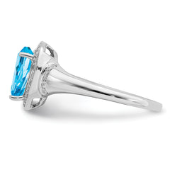Sterling Silver Rhodium Blue Topaz & Diam. Ring