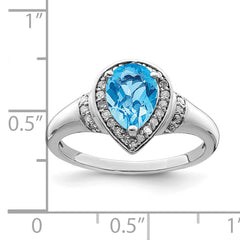 Sterling Silver Rhodium Blue Topaz & Diam. Ring