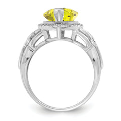 Sterling Silver Rhodium Lemon Quartz & Diam. Ring