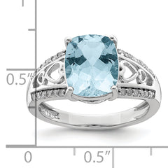 Sterling Silver Rhodium Diam. & Sky Blue Topaz Ring