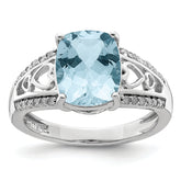 Sterling Silver Rhodium Diam. & Sky Blue Topaz Ring