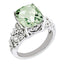 Sterling Silver Rhodium-plated Diamond & Checker-Cut Green Quartz Ring