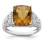 Sterling Silver Rhodium Diam. & Checker-Cut Whiskey Quartz Ring, Size 5–10 - Sophia Jewelers