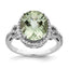 Sterling Silver Rhodium Oval Diam. & Checker-Cut Green Quartz Ring