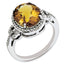 Sterling Silver RH-plated Oval Diamond & Checker-Cut Whiskey Quartz Ring
