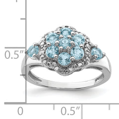 Sterling Silver Rhodium Diam. & Light Swiss Blue Topaz Ring