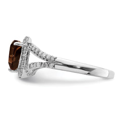 Sterling Silver Rhodium Diam. & Smoky Quartz Ring