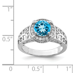 Sterling Silver Rhodium Blue Topaz & Diam. Ring