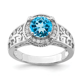 Sterling Silver Rhodium Blue Topaz & Diam. Ring