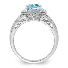 Sterling Silver Rhodium Diam. & Sky Blue Topaz Ring