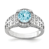 Sterling Silver Rhodium Diam. & Sky Blue Topaz Ring