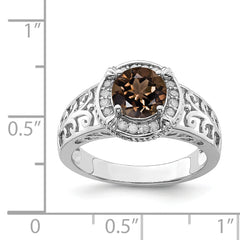 Sterling Silver Rhodium Diam. & Smoky Quartz Ring