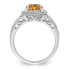 Sterling Silver Rhodium Diam. & Whiskey Quartz Ring