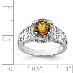 Sterling Silver Rhodium Diam. & Whiskey Quartz Ring