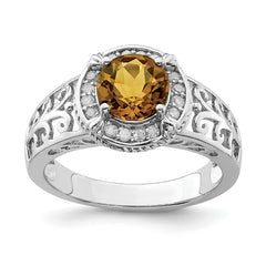 Sterling Silver Rhodium Diam. & Whiskey Quartz Ring