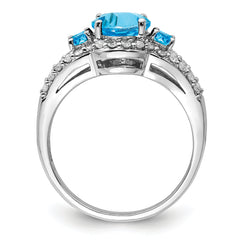 Sterling Silver Rhodium Blue Topaz & Diam. Ring