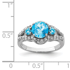 Sterling Silver Rhodium Blue Topaz & Diam. Ring