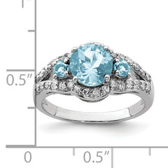 Sterling Silver Rhodium Diam. & Sky Blue Topaz Ring