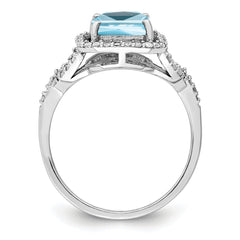 Sterling Silver Rhodium Diam. & Sky Blue Topaz Ring