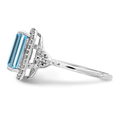 Sterling Silver Rhodium Diam. & Sky Blue Topaz Ring