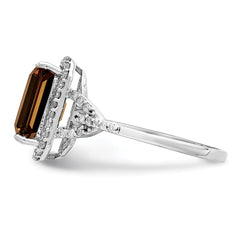 Sterling Silver Rhodium Octagonal Diam. & Smoky Quartz Ring