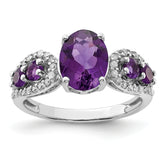 Sterling Silver Rhodium-plated Amethyst & Oval Diamond Ring