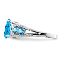 Sterling Silver Rhodium Blue Topaz & Diam. Ring