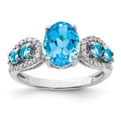 Sterling Silver Rhodium Blue Topaz & Diam. Ring