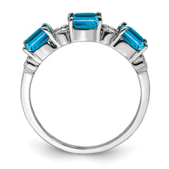 Sterling Silver Rhodium Blue Topaz & Diam. Ring