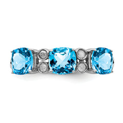 Sterling Silver Rhodium Blue Topaz & Diam. Ring