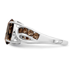 Sterling Silver Rhodium Diam. & Smoky Quartz Ring