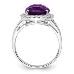Sterling Silver Rhodium-plated Amethyst & White Topaz Ring