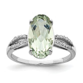 Sterling Silver Rhodium Green Quartz & Diam. Ring