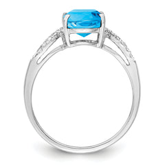 Sterling Silver Rhodium Oval Blue Topaz & Diam. Ring