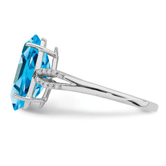 Sterling Silver Rhodium Oval Blue Topaz & Diam. Ring