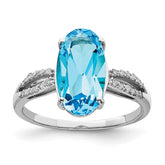 Sterling Silver Rhodium Oval Blue Topaz & Diam. Ring