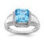 Sterling Silver Rhodium Square Blue Topaz & Diam. Ring